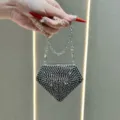 Stunning rhinestone diamond-shaped mini evening bag with chic chain strap for women. - Crushed Rhinestone Style / Black