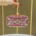 Borsa da Sera con Strass Rossi Elegante Borsa a Mano in Cristallo con Manico Oro Festa - Rosso