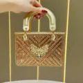 Borsa a mano da sera in strass dorati di lusso con manico, elegante borsetta cristalli donna - Oro