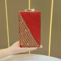 Borsa da sera rossa con strass per donna, elegante pochette rigida glitterata di lusso. - Rosso