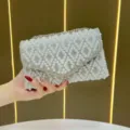 Borsa da sera bianca con perle e strass elegante borsa a spalla per festa di nozze - Argento
