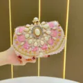 Elegante rosafarbene Satin-Abendtasche mit Perlen und Strass für Party- und Hochzeitskleider. - Rosa