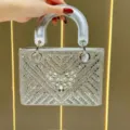 Lussuosa borsa da sera in strass argentati con cuore di cristallo, elegante borsa da donna. - Argento