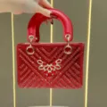 Elegante borsa da sera rossa in strass con manico e design di cristalli brillanti donna. - Rosso