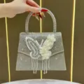 Bellissima Elegante Borsa da Sera Scintillante con Strass a Farfalla e Perle - Oro