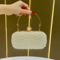 Borsa da Sera di Perle Clutch Elegante Oro Metallo Manico Donna Borsetta Variante - Bianco avorio