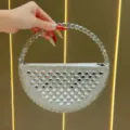 Borsa da sera semicircolare con strass manico rotondo elegante borsetta cristallo - Argento