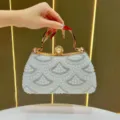 Borsa da sera con perle e strass vintage lusso pochette elegante da donna borsa matrimonio - Bianco Argento