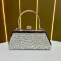 Elegante borsa da sera con strass da donna, pochette di cristallo brillante con manico. - Argento (Diamante Rotondo)