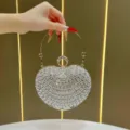 Borsa da sera a cuore in strass argento, elegante pochette di cristallo per feste e matrimoni - Argento