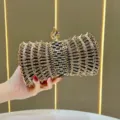 Lusso elegante borsa da sera dorata e nera con strass pochette cristalli per feste - Nero