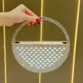 Elegante borsa da sera in strass con manico rotondo, clutch brillante per feste. - Oro