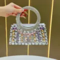 Borsa da sera brillante in strass con manico rotondo, lussuosa borsa da donna elegante. - Argento