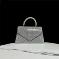Borsa da sera scintillante in strass con manico in metallo torto per festa da donna - Nero