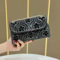 Black rhinestone evening bag luxury crystal diamond chain shoulder crossbody clutch purse for women - Black