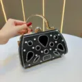 Elegante borsa da sera nera con strass e manico dorato per festa matrimonio donna - Nero