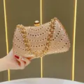Borsa da sera brillante in strass con catena dorata per donne elegante pochette di lusso. - Champagne