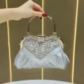 Borsa da sera a tracolla con strass argentata con manico in metallo, borsa elegante donna. - Argento