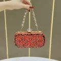 Borsa da Sera di Lusso con Strass Rossi per Donna Pochette Catena Cristallo Brillante Festa - Rosso