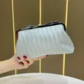 Borsa pochette intrecciata argentata con cornice metallica elegante borsa da sera per donna moda. - Argento