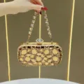 Elegante borsa da sera dorata con strass da donna pochette di lusso con catena scintillante - Oro