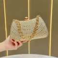 Borsa da sera scintillante in strass con catena dorata da donna elegante pochette per feste. - Oro