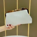 Elegante borsa da sera intrecciata bianca con montatura in metallo dorato per donne chic. - Bianco