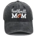 Washed black baseball cap with Football MOM embroidery, perfect outdoor sun protection hat. - M / Black