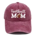Washed football mom embroidered baseball cap, stylish sun protection dad hat for women. - M / Burgundy