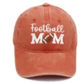 Washed cotton baseball cap with Football MOM embroidery, great for outdoor sports and daily wear. - M / Orange