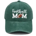 Green washed baseball cap with football mom embroidery, comfortable outdoor sun protection hat. - M / Dark Green