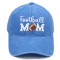 Blue washed baseball cap featuring embroidered Football Mom design, casual sun protection hat. - M / Sky Blue