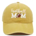 Yellow washed cotton baseball cap with embroidered Football MOM letters, adjustable outdoor sun hat. - M / Yellow