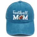 Blue washed cotton baseball cap with embroidered Football Mom design, casual outdoor sun hat. - M / Lake Blue