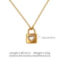 Stainless steel gold padlock necklace with rhinestone heart pendant, stylish jewelry for women. - 18K Gold / Gold