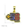 Gold plated enamel Venezuela flag pendant necklace fashion jewelry accessory detail view. - Digital Area Code Style (+58 VZLA) Pendant Only (Without Chain)