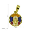 Gold-plated enamel religious pendant detail showing 25x15mm dimensions and 2.1g weight. - Round Religious Virgin Mary Pendant Only (Without Chain)
