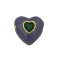 Vista dettagliata del ciondolo a cuore viola con zircone verde e doratura, lavorazione fine. - DN260904-H (Ciondolo Solo (Senza Catena))