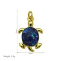 Gold-plated turtle pendant detail view showing 23mm height, 13mm width, and blue glitter inlay. - Dark Blue Glitter Turtle Pendant Only (Without Chain)