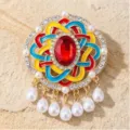 Retro broche de esmalte colorido vintage diamantes perla borla pin para mujeres vestido - Estilo de Nudo Chino Vintage (XD826140) / Estampado