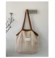 Korean style plush tote bag for women, large capacity fleece shoulder bag with contrast strap. - Shoulder Bag Style / White
