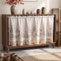 Pastoral floral embroidered cabinet curtain, punch-free fabric short dust curtain for home. - Blue Tassel Embroidery