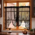 Black lace cafe curtain floral embroidered short window curtain for kitchen and home decor - 150*100cm (135g) / Black