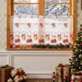 Tendina da caffè natalizia ricamata con design festivo di candele e stelle di Natale per casa. - Lanterna Candela Natalizia (3577 Tendina da Caffè Ricamata Natalizia) / 100x55cm / Bianco
