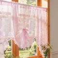Pink lace cafe curtain with floral embroidery, short window curtain for home decoration variant. - 150*100cm (135g) / Pink