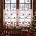 Tendina Caffè Natale Ricamata Festiva Finestra Tenda Bianca Corta per Arredo Cucina - Regalo di Natale Fiocco di Neve (3577 Tendina da Caffè Ricamata Natalizia) / 100x55cm / Bianco