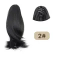 Schwarze kurze Haarteil-Perücke mit Klammer, glatter Pferdeschwanz Haarteil für Damen. - 2#
