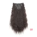 Synthetic Clip-in Hair Extensions Long Wavy Corn Perm Dark Brown Hairpiece 4# - 4#