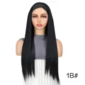 Lange glatte synthetische schwarze Perücke Haartextur und Haarband Detail Nahaufnahme - Naturschwarz