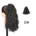 Schwarze gewellte Zopf Haarverlängerung Synthetische Krallenclip Kordelzug Perücke 2# - 2#